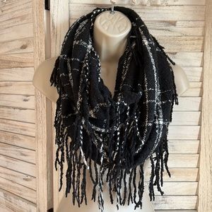 Fringed Plaid Infinity Scarf